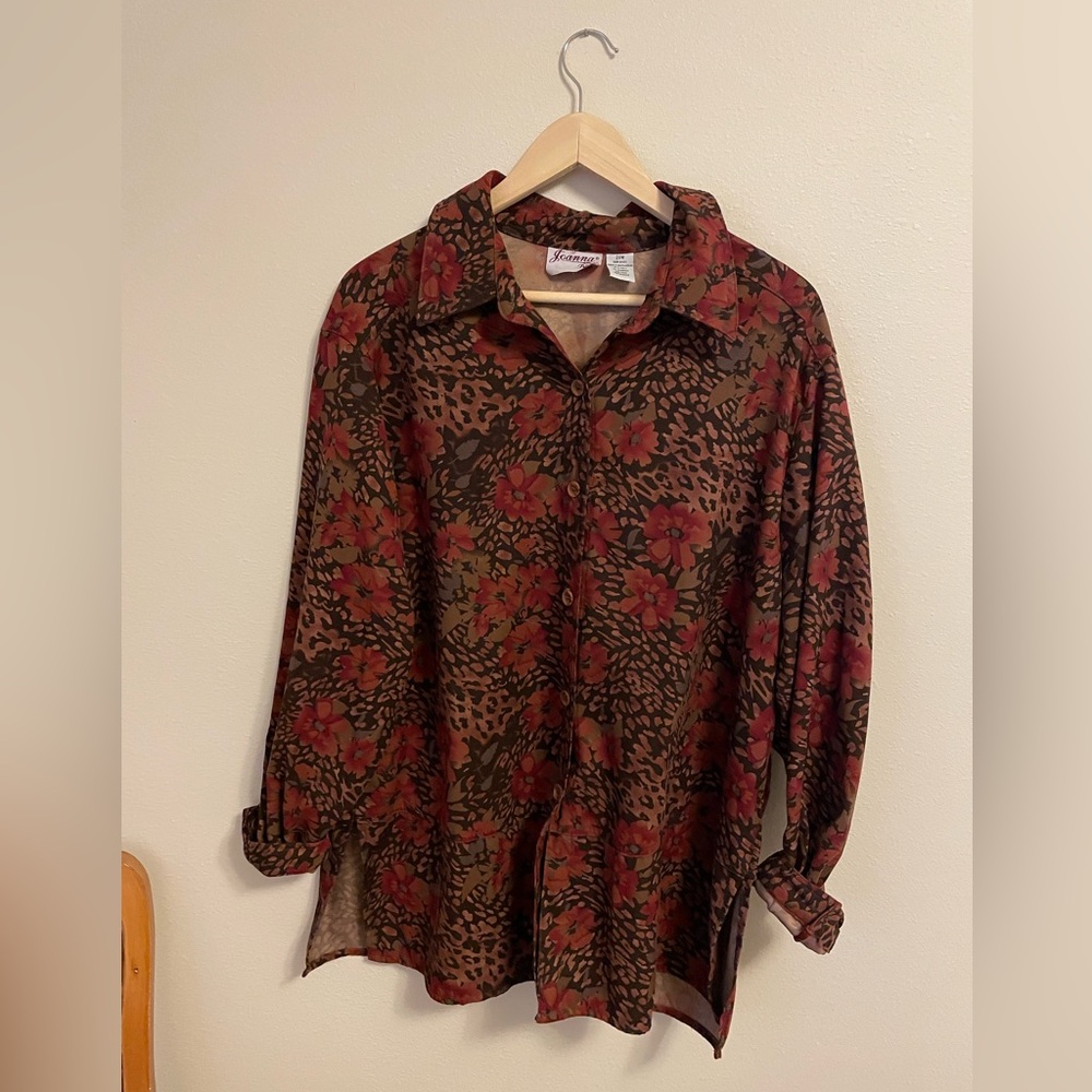 Joanna Plus - Red and Brown Floral Patterned Blouse - Size 20W